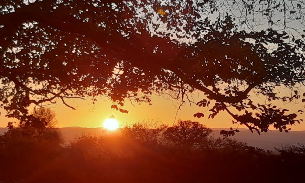 sunset over alpine Park cottage devon